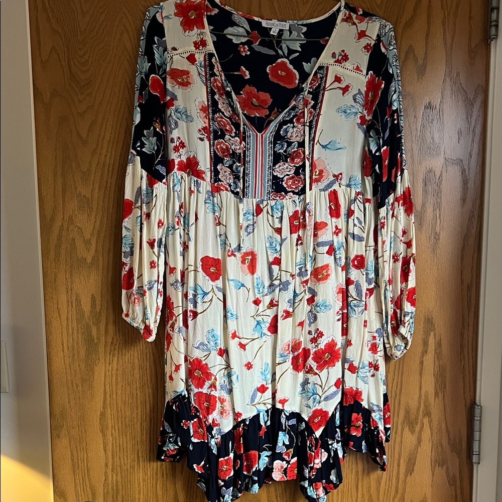 Patrons of Peace Red and Blue Floral Mini Dress